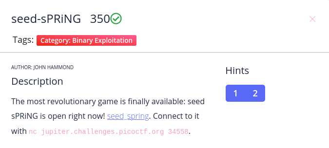 picoCTF — seed-sPRiNG Walkthrough | Going toe-to-toe with Time
